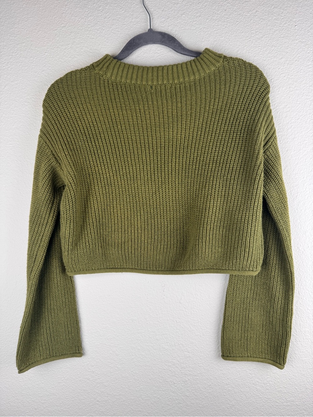 Wild Fable XS Olive Green Cropped Ribbed Knit Sweater Y2K Long Sleeve Pullover - Picture 3 of 8